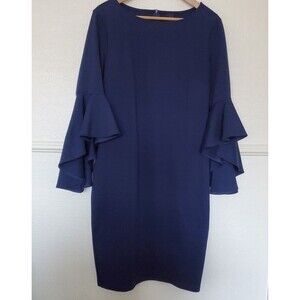 VFshow Womens Elegant Ruffle Bell Sleeve Business Cocktail Party Bodycon Blue XL